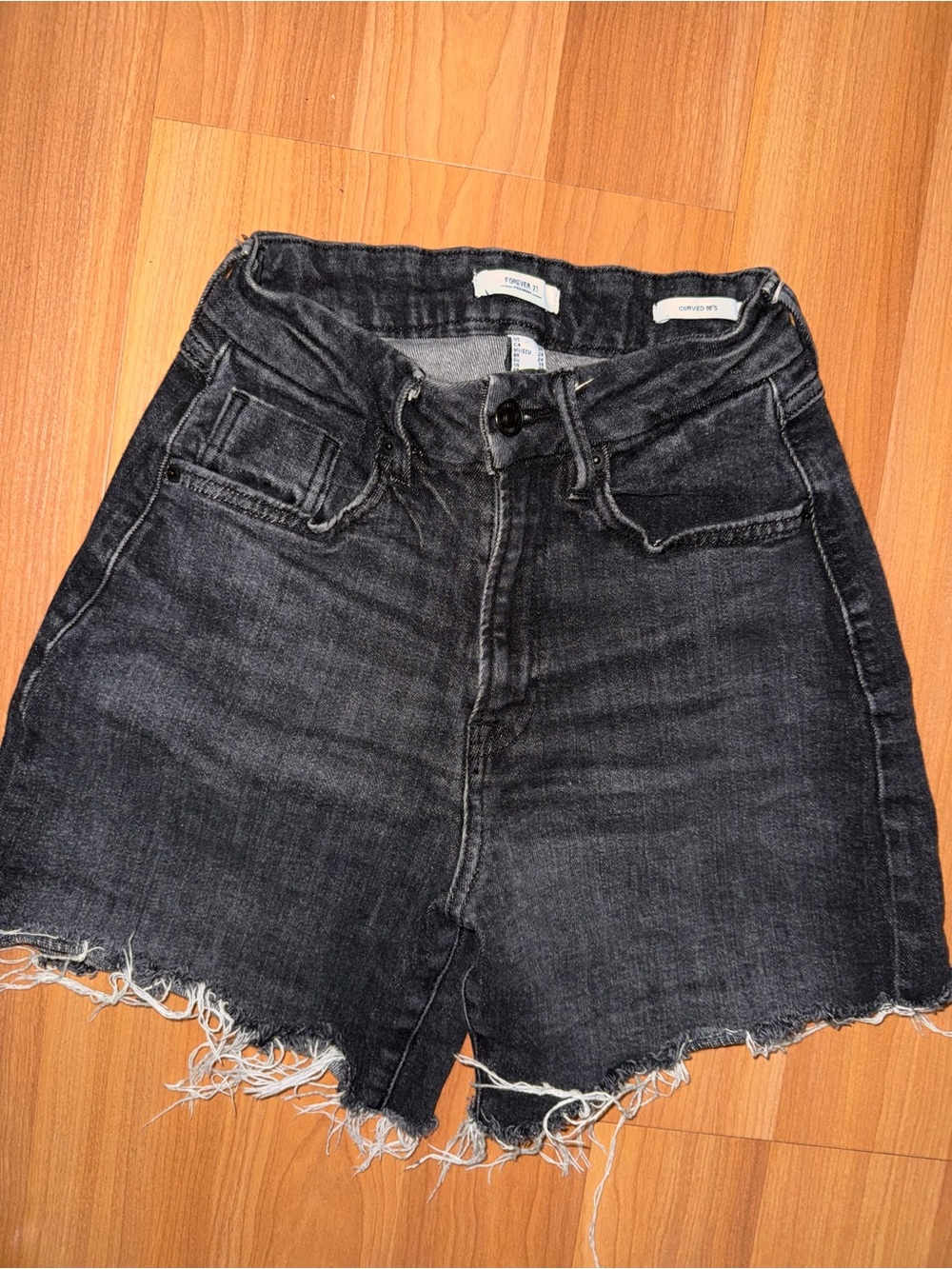 Forever 21 Faded Black High-Rise Frayed Denim Shorts